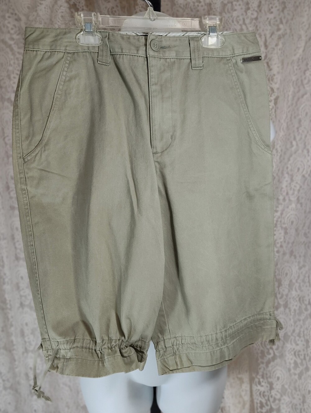 Caribbean Joe Tan Khaki Cotton Chinos Drawstring Leg Capris